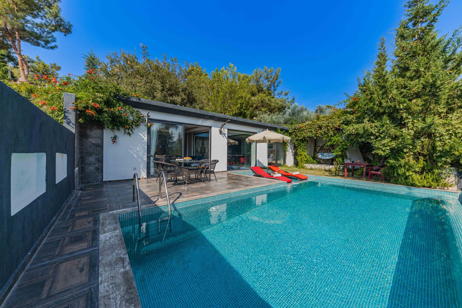 Farmhouse swimming pool and lawn